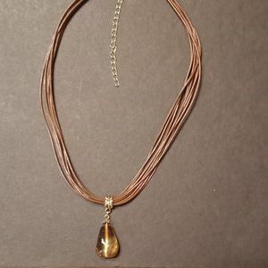 Lia Sophia Buona Sera Gold Tone Brown Multi Cord Faux Amber Crystal Necklace